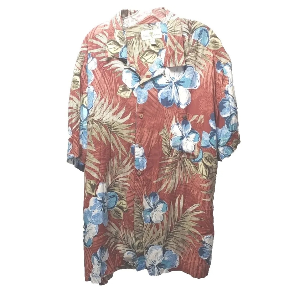 Island Shores Hawaiian Aloha Shirt Tropical Wooden Button Front Rayon Sz XXL